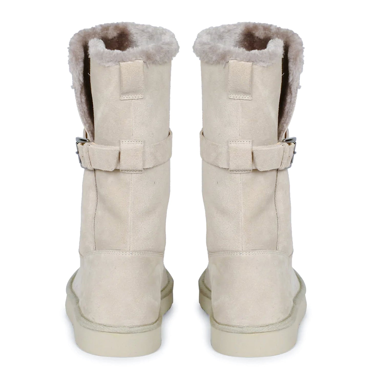 Saint Aurelia Buckle Decorative Ivory Suede Leather Snug Boots