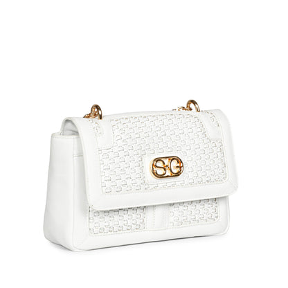 Addie White Hand Woven Leather Sling Bag