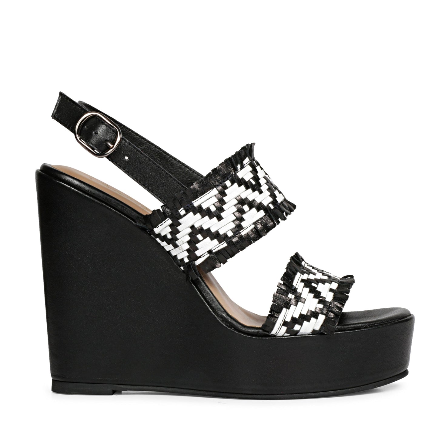 Saint Kimberly Hand Woven Black Leather Wedge Heels