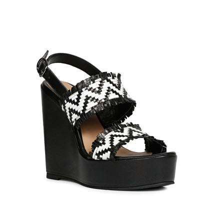 Saint Kimberly Hand Woven Black Leather Wedge Heels