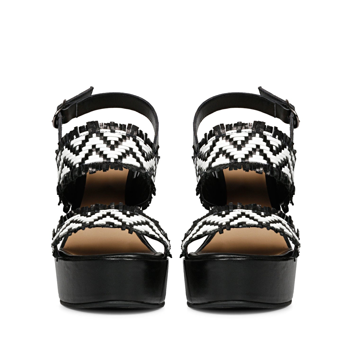 Saint Kimberly Hand Woven Black Leather Wedge Heels