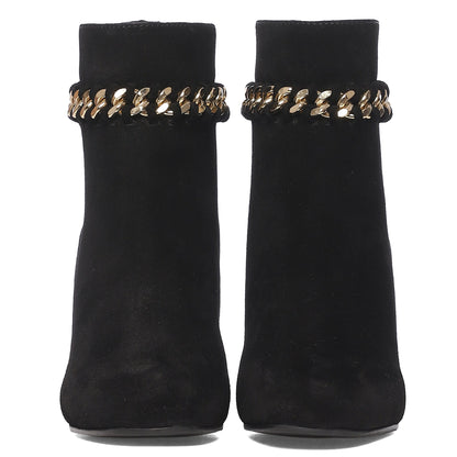 Saint Amica Black Leather Metal Chain Décor Boots