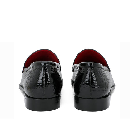 Saint Lucas Croco Embossed Black Leather Moccasins